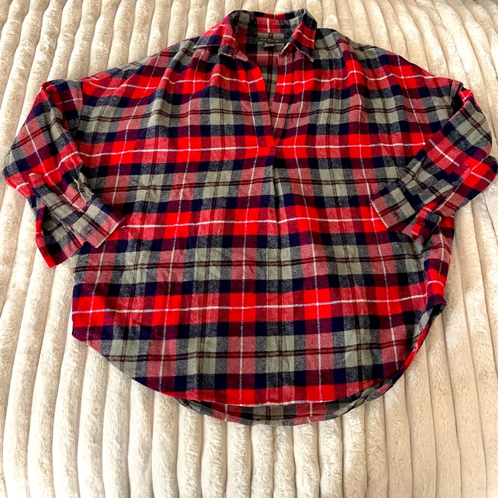 Red Plaid Flannel Long Sleeve Top